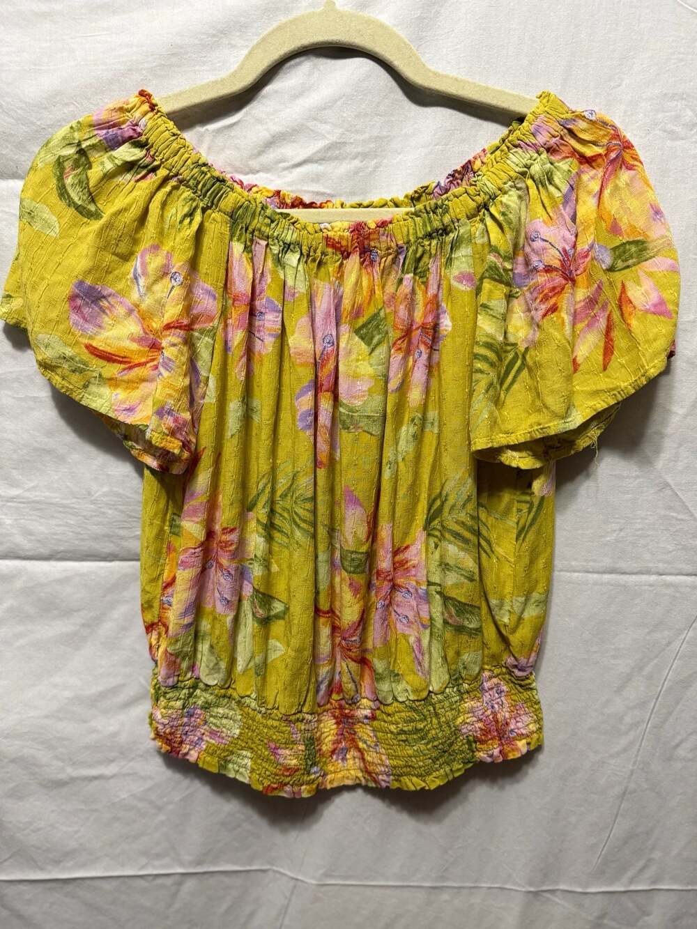 RACHEL Rachel Roy Smocked Waist Off-The-Shoulder Floral Blouse‎ Yellow Medium